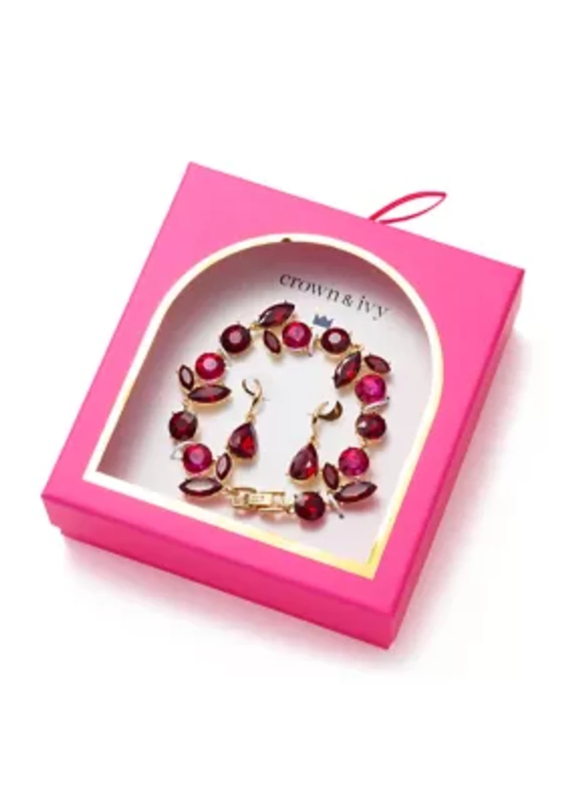 Drop Earrings and Stone Cluster Bracelet Set