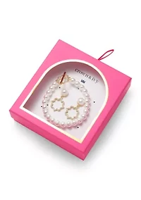 Gold Tone Quatrefoil Drop Earrings and Pearl Necklace Set