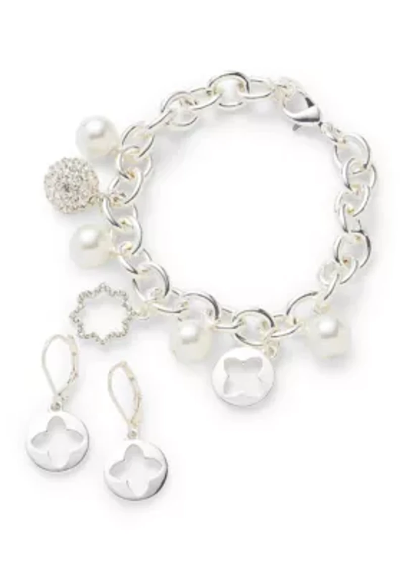 Quatrefoil Drop Charm Bracelet and Earrings Set