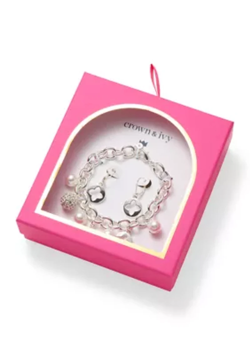 Quatrefoil Drop Charm Bracelet and Earrings Set