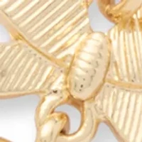 Gold Tone Bow Stud Earrings and Pendant Necklace Set