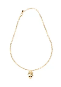 Gold Tone Bow Stud Earrings and Pendant Necklace Set