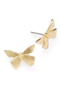 Gold Tone Bow Stud Earrings and Pendant Necklace Set