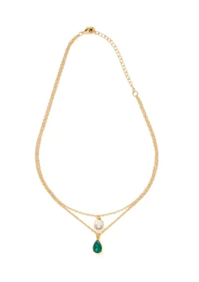 Gold Tone Cluster Stud Earrings and Multirow Pendant Necklace Set