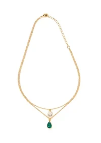 Gold Tone Cluster Stud Earrings and Multirow Pendant Necklace Set