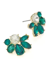 Gold Tone Cluster Stud Earrings and Multirow Pendant Necklace Set