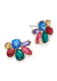 Gold Tone Cluster Stud Earrings and Multirow Pendant Necklace Set