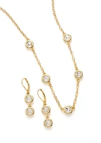 Crystal Double Drop Earrings and Frontal Necklace Set