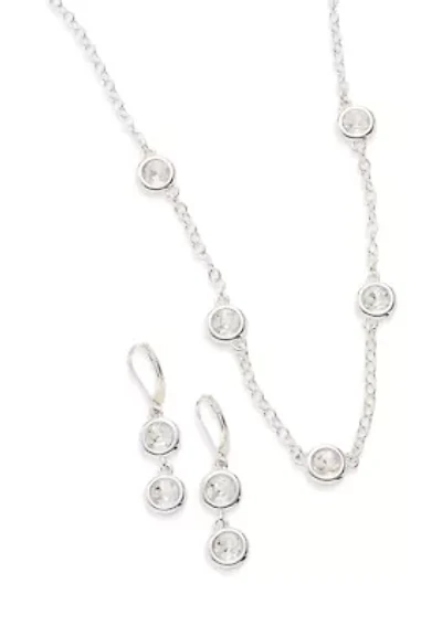 Crystal Double Drop Earrings and Frontal Necklace Set