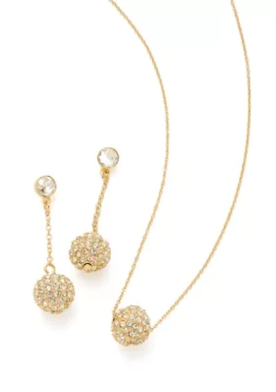 Crystal Fireball Linear Earrings and Necklace Set