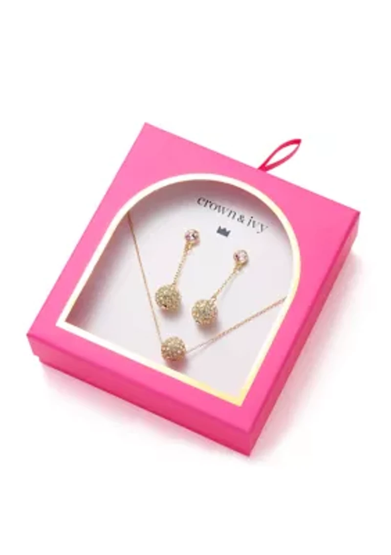 Crystal Fireball Linear Earrings and Necklace Set