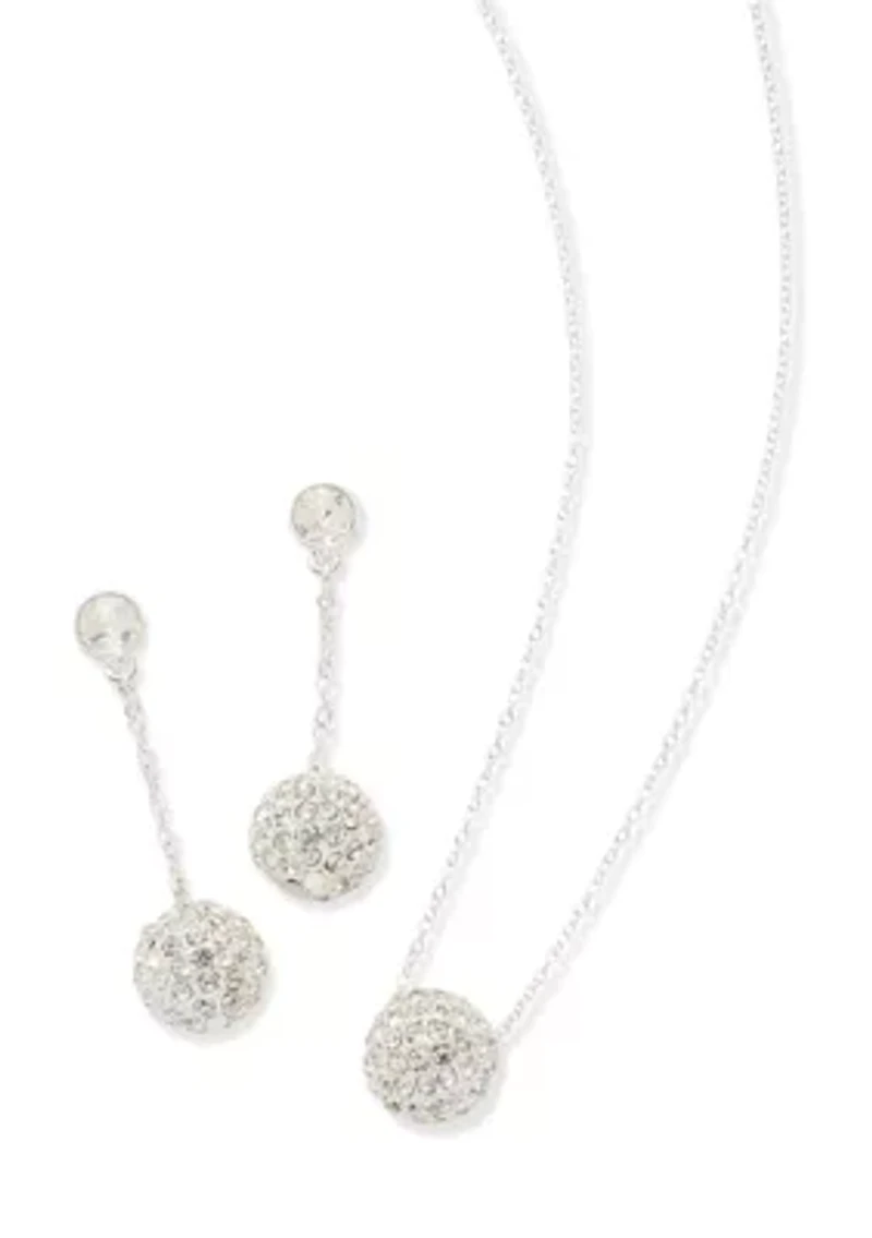 Crystal Fireball Linear Earrings and Pendant Necklace Set
