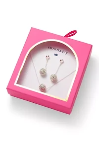 Crystal Fireball Linear Earrings and Pendant Necklace Set