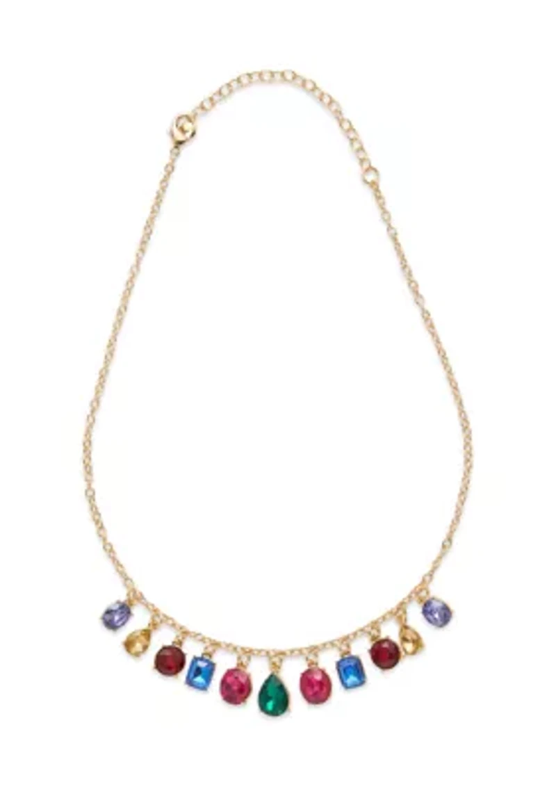 Gold Tone Drop Hoop Earrings and Shakey Frontal Necklace Set