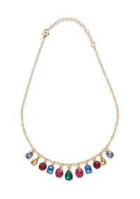 Gold Tone Drop Hoop Earrings and Shakey Frontal Necklace Set