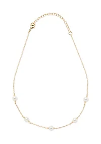 Gold Tone Pearl Double Drop Earrings and Frontal Necklace Set