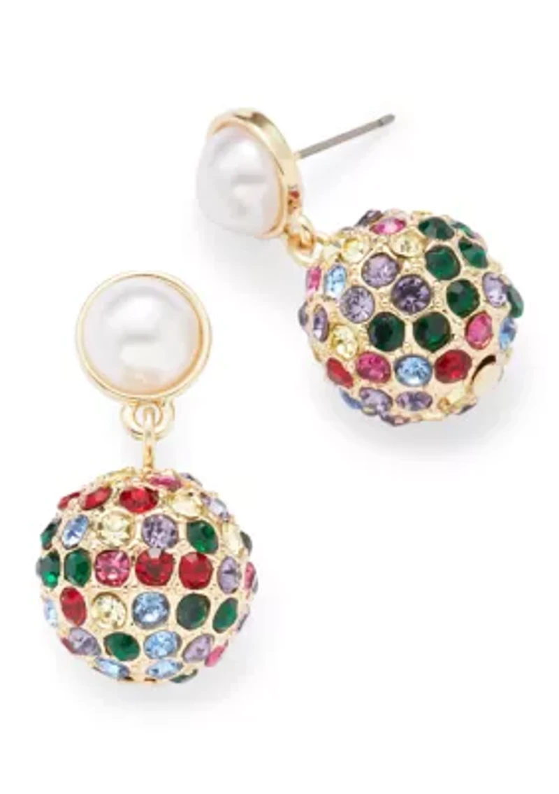 Gold Tone Rainbow Fireball Drop Earrings and Pendant Necklace