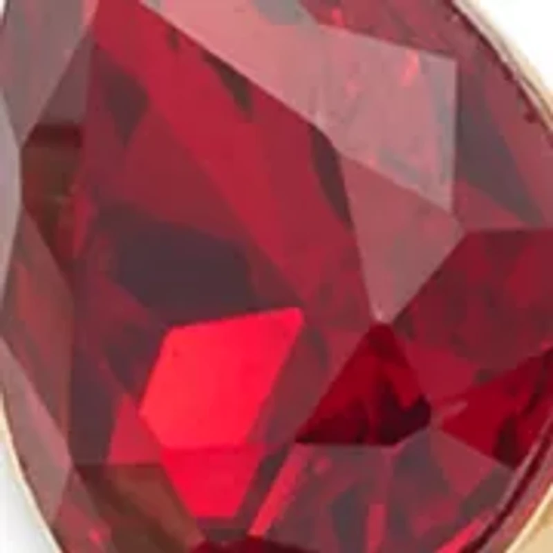 Gold Tone Red Stone Drop Earrings and Frontal Necklace Set