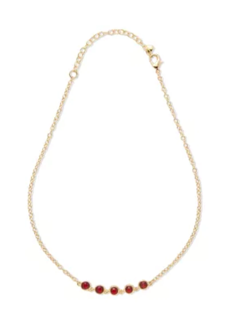 Gold Tone Red Stone Drop Earrings and Frontal Necklace Set