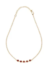 Gold Tone Red Stone Drop Earrings and Frontal Necklace Set