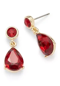 Gold Tone Red Stone Drop Earrings and Frontal Necklace Set