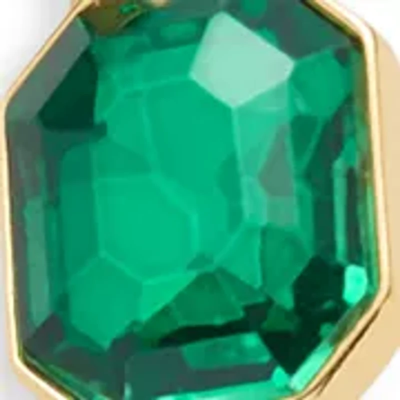 Gold Tone with Green Stone Frontal Necklace and Drop Earrings Set