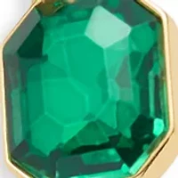 Gold Tone with Green Stone Frontal Necklace and Drop Earrings Set