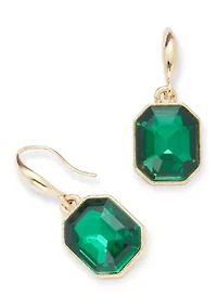 Gold Tone with Green Stone Frontal Necklace and Drop Earrings Set