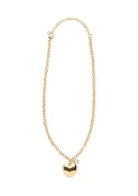 Gold Tone Puffy Heart Earrings and Necklace Set