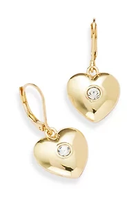Gold Tone Puffy Heart Earrings and Necklace Set