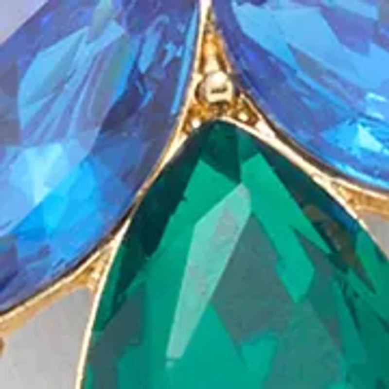 Gold Tone Tri Stone Drop Earrings and Frontal Necklace Set