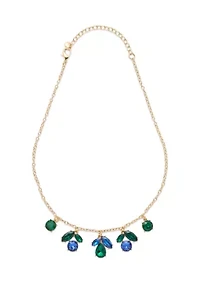 Gold Tone Tri Stone Drop Earrings and Frontal Necklace Set