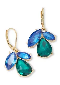 Gold Tone Tri Stone Drop Earrings and Frontal Necklace Set