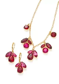 Gold Tone Tri-Stone Drop Earrings and Frontal Necklace Set