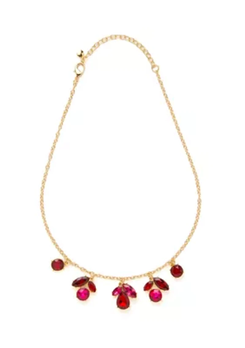 Gold Tone Tri-Stone Drop Earrings and Frontal Necklace Set