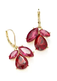 Gold Tone Tri-Stone Drop Earrings and Frontal Necklace Set