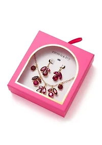 Gold Tone Tri-Stone Drop Earrings and Frontal Necklace Set