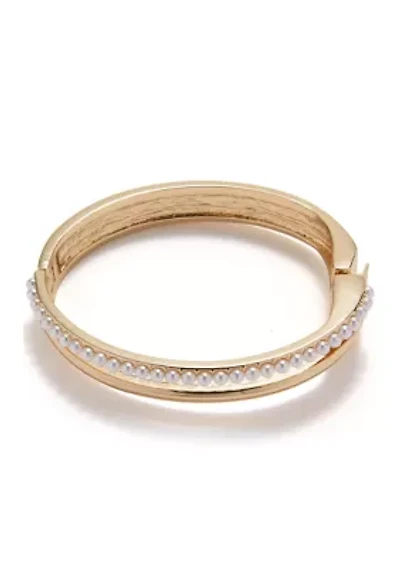 White Pearl Double Hinged Bangle Bracelet