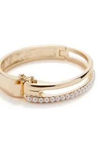 White Pearl Double Hinged Bangle Bracelet