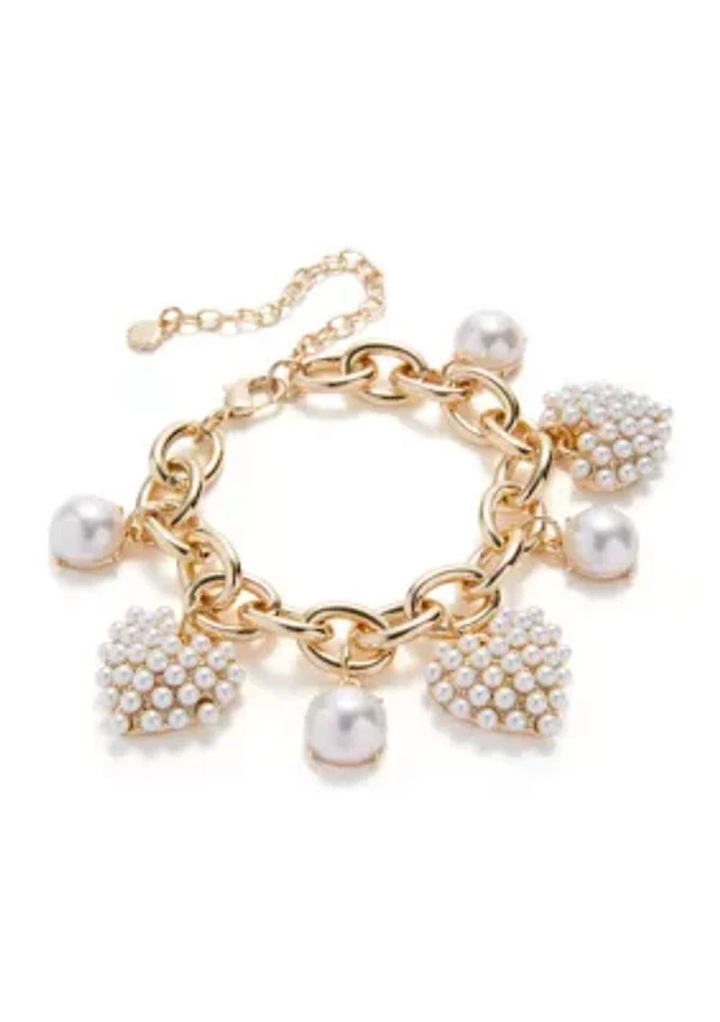 White Pearl Heart Charm Flex Bracelet