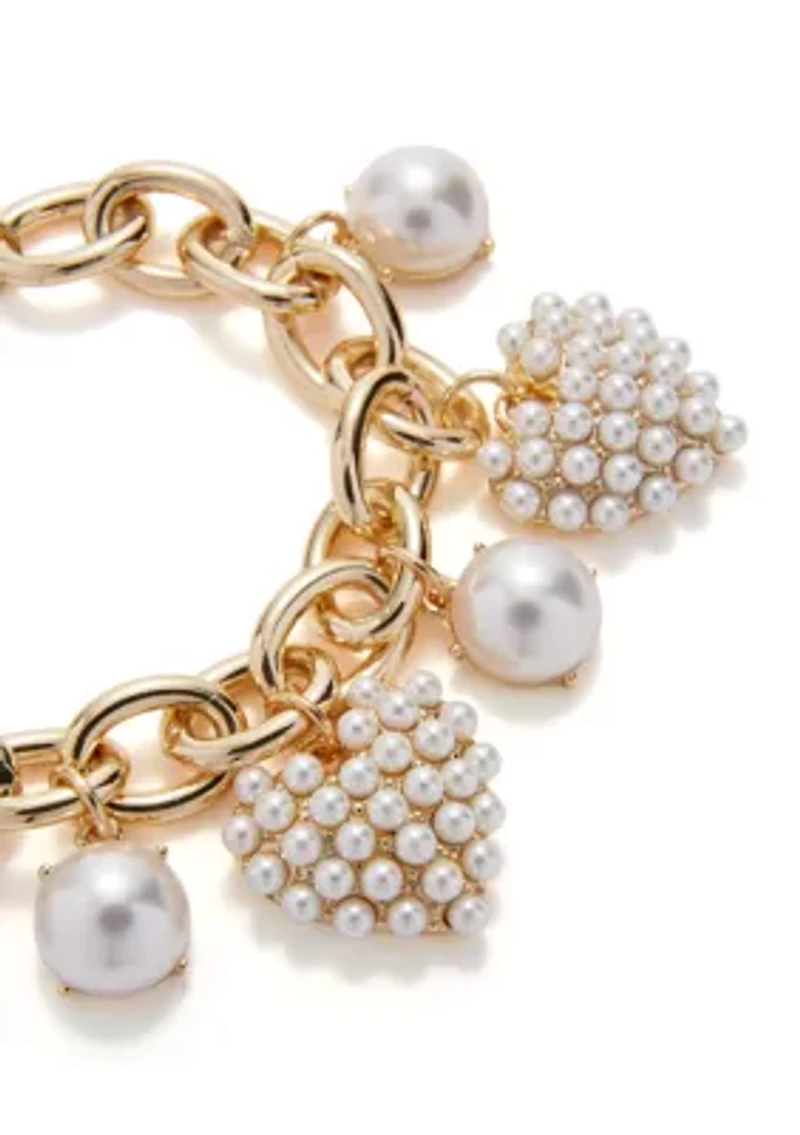 White Pearl Heart Charm Flex Bracelet
