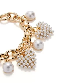 White Pearl Heart Charm Flex Bracelet