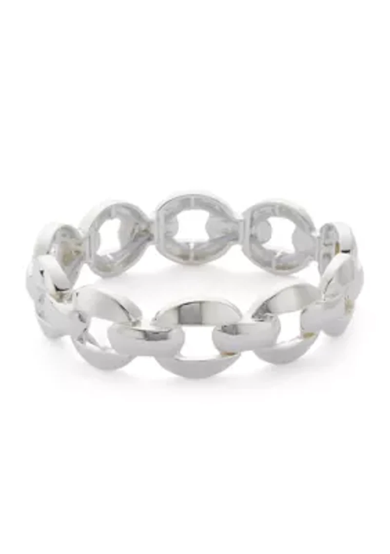 Silver Tone Thick Link Stretch Bracelet