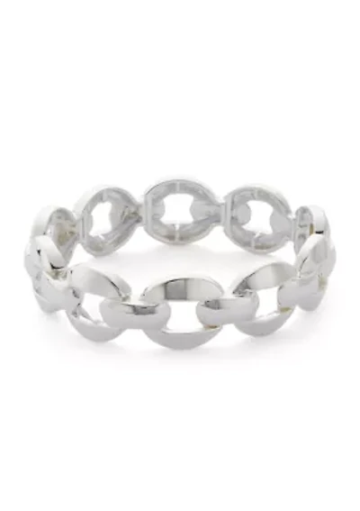 Silver Tone Thick Link Stretch Bracelet