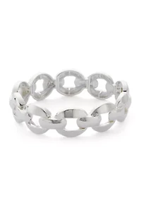 Silver Tone Thick Link Stretch Bracelet