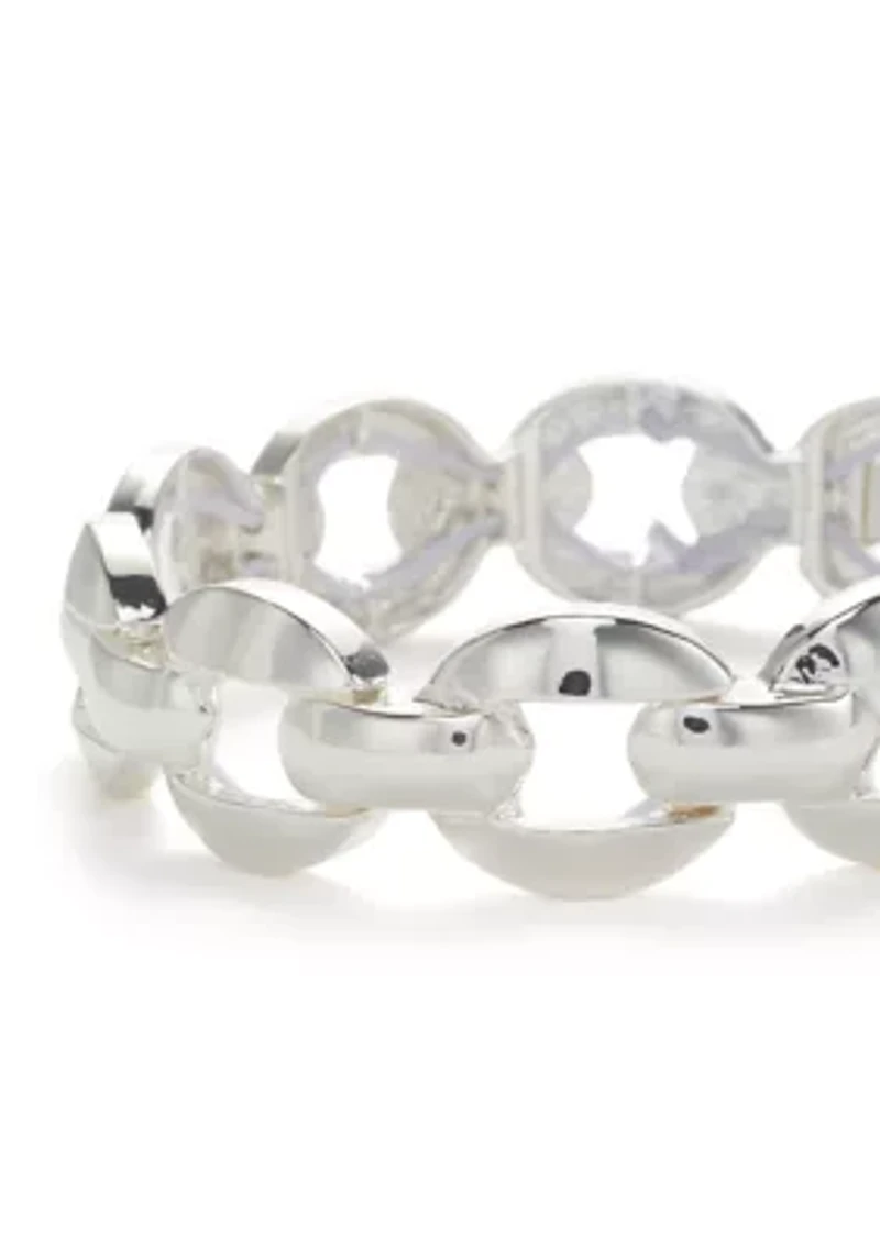 Silver Tone Thick Link Stretch Bracelet