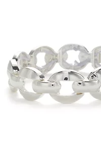 Silver Tone Thick Link Stretch Bracelet