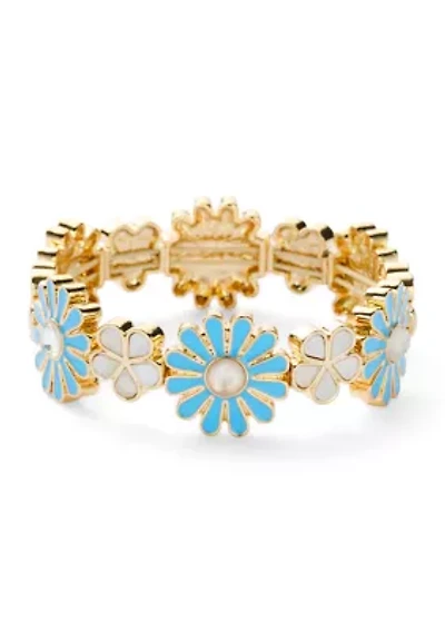 Flower Gold Tone Stretch Bracelet
