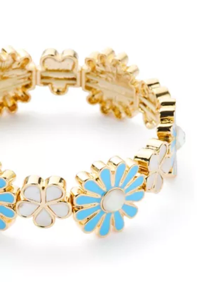 Flower Gold Tone Stretch Bracelet