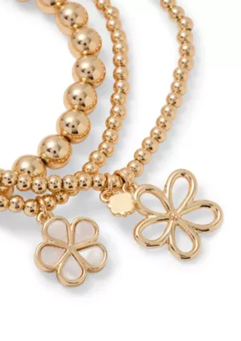 Flower Charm Beaded Bracelet Set